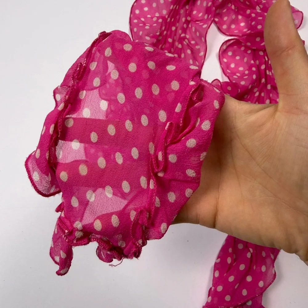 Lauren Ralph Lauren Cottagecore Preppy Womens Ruffle Scarf Pink Silk Polka Dot